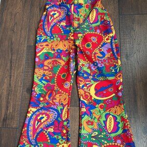 Fun Shack Groovy Retro Bright Colored Geo Print Pull-on Wide Flares